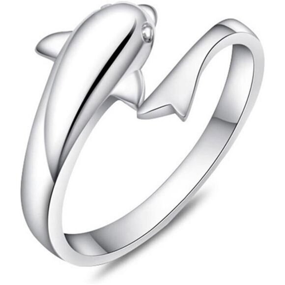 Adjustable Dolphin Ring 925 Sterling Silver Finger Fashion Women Lady Opening - Picture 2 of 7